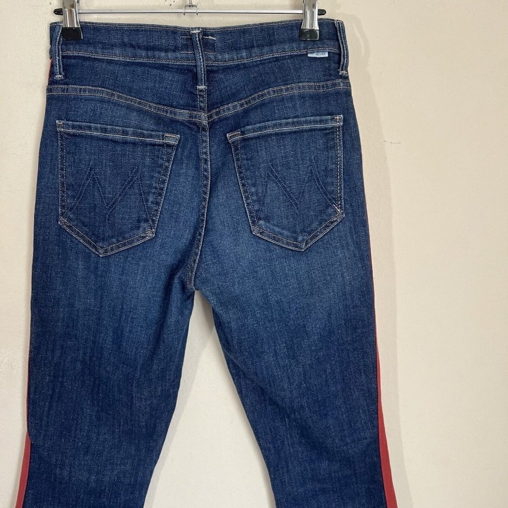 Mother Insider Step Crop Fray Jeans in Speed Racer Blue Red Side Stripe Size 26 - Picture 7 of 10